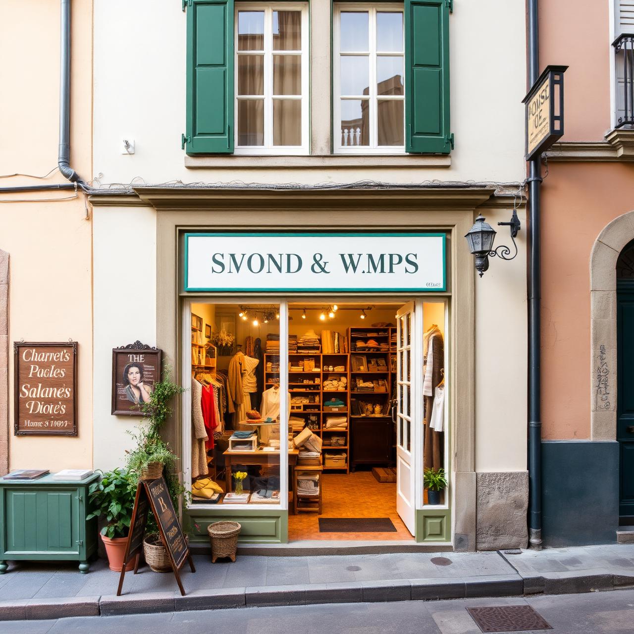 Fachada de la tienda El Desván en una calle de Mieres, Asturias